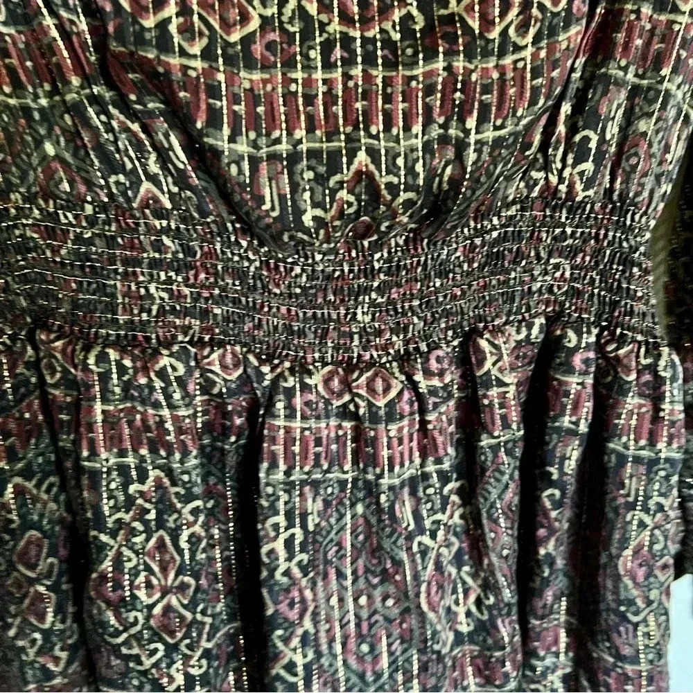 Frame Paisley Metallic‎ Silk Long Sleeve Mini Dress Size Small